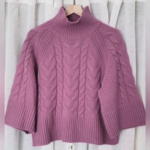 BANANA  REPUBLIC  Sweater 3/4 sleeve Wool Mauve Turtle Neck XS